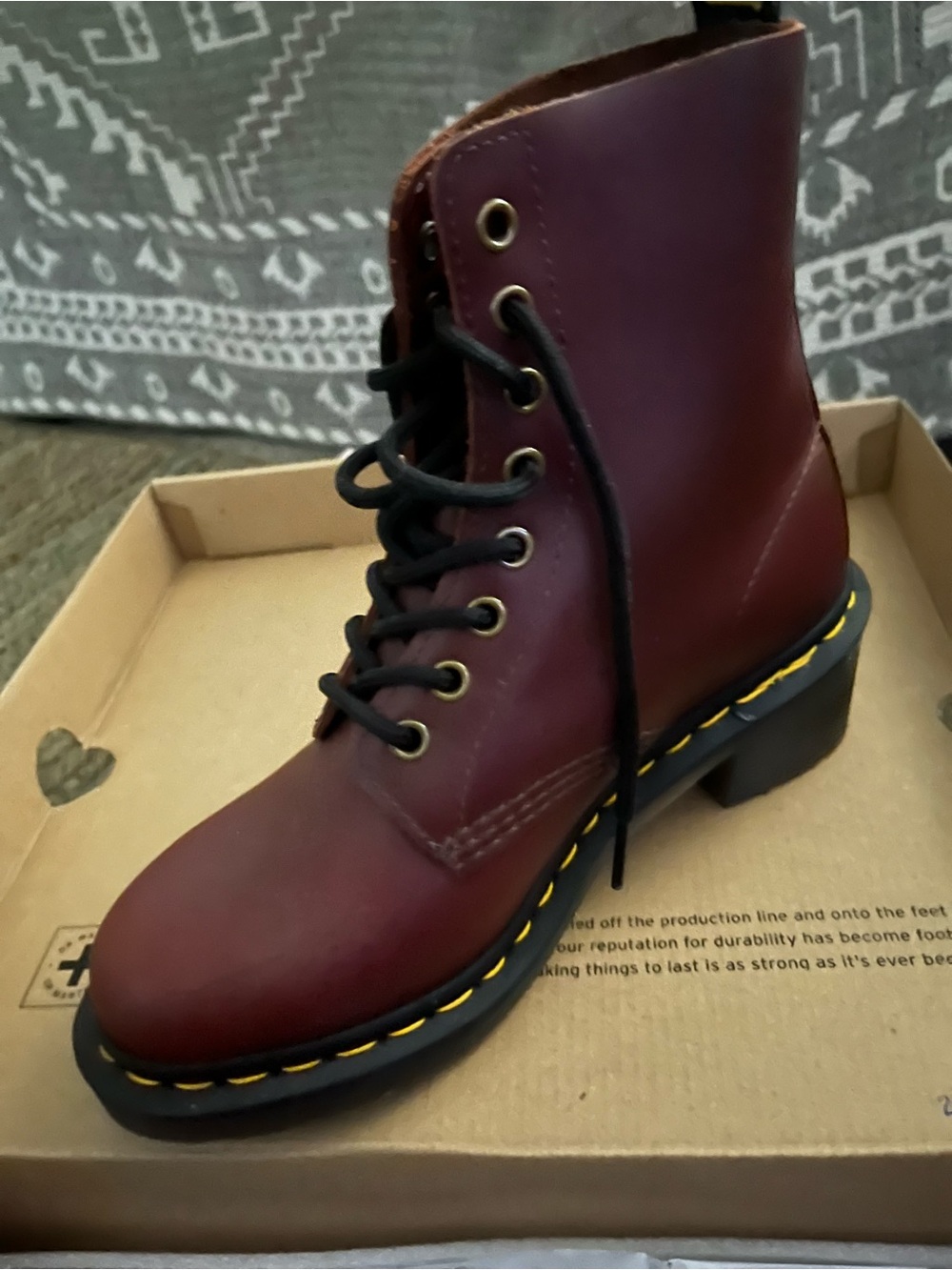 Dr. Martens Women's 8-Eye Leather Boots in Burgundy with Black Laces - Picture 3 of 11